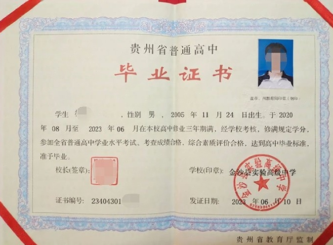 武昌金沙县实验高级中学高中毕业证样本